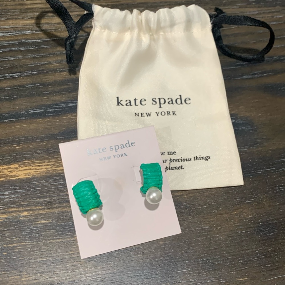 Kate Spade Green Ribbon and Pearl Earrings NWT